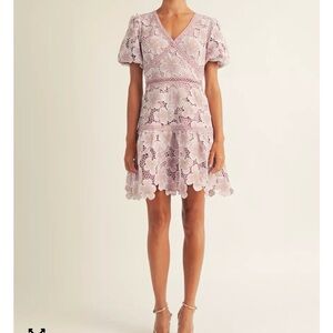 AROSE STUDIO, INC Lilac Lace Floral V-Neck Midi Dress